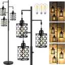 Dimmable Floor Lamp, Farmhouse Standing Lamp with Elegant Metal Cage, Industrial Tall Tree Floor Lamps for Living Room, Bedroom, Study Room, Office, 3 x 800LM LED Bulbs Included, 72", Black