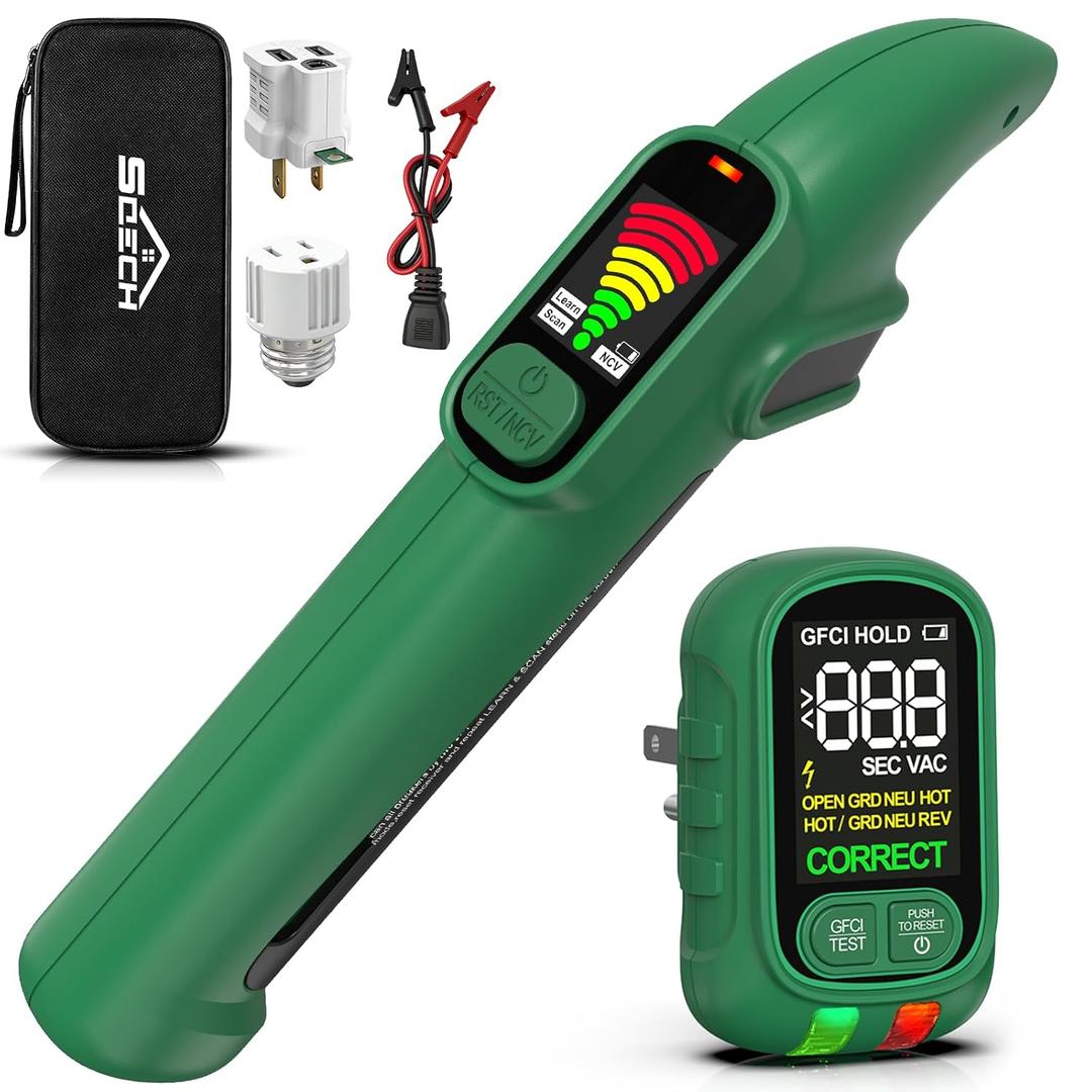 SQECH Circuit Breaker Finder Tool GFCI Outlet Tester Kit with LCD Screen | Digital Electrical Circuit Tracer for 90-135V Wiring Checker NCV Detector with 3 Adapters Storage Bag Batteries Screwdriver