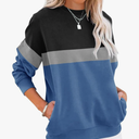 Women's Casual Long Sleeve Color Block/Solid Tops Crewneck Sweatshirts Cute Loose Fit Pullover with Pockets XXL