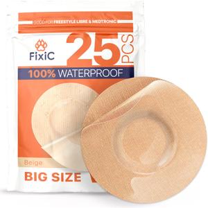 Fixic Freestyle Adhesive Patch 25 PCS Big Size – Good for Libre 1, 2, 3 & Plus – Enlite – Guardian – NO Glue in The Center of The Patch – Pre-Cut Back Paper – Long Fixation for Your Sensor!