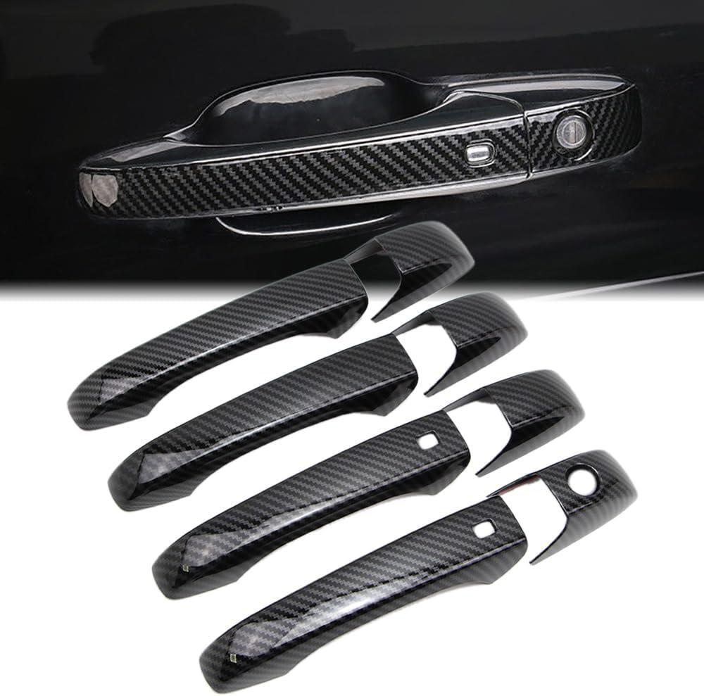 Dreamseek Door Handle Cover Compatible with Jeep Grand Cherokee Patriot Compass 07-13, Chrysler 200 300 Sebring,Dodge Avenger Caliber Magnum Durango Molding Trim Carbon Fiber Pattern W/Smart Keyhole