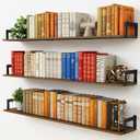 Harwaya Large Floating Shelves for Wall 48 Inches Long Set of 3, Rustic Wood Wall Bookshelf for Living Room Bedroom Books, Heavy Duty Hanging Storage Shelf for Laundry Room (Dark Brown)