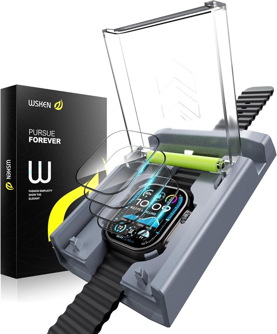 WSKEN 4 Pack Screen Protector for Apple Watch Ultra 2 / Ultra 49mm - [Zero Bubble] N0.1 Top Durable 9H+ HD Tempered Glass with Auto-alignment Box for iwatch 49mm,Easy Installation