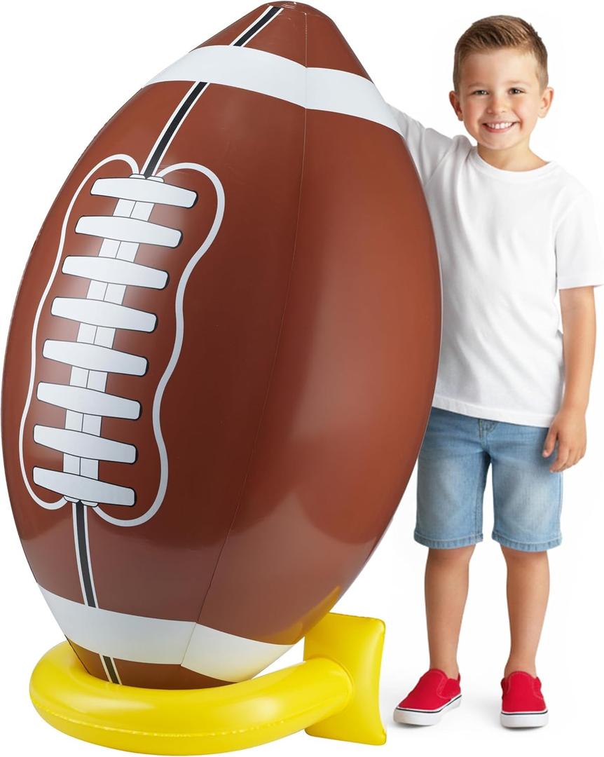 36" Jumbo Football Party Decorations With Tee - Big Giant Size Blow Up Football Toy For Outdoor Games, Party Supplies, Birthday Decorations, Gameday Tailgate Fun Activities For Kids And Adults