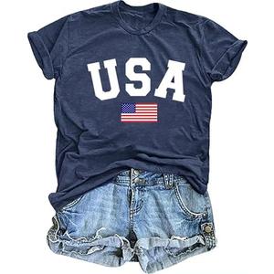 FCGHSII American Flag Shirts for Women: USA Flag Graphic Tee 4th July T Shirt Blouse Tops Size M