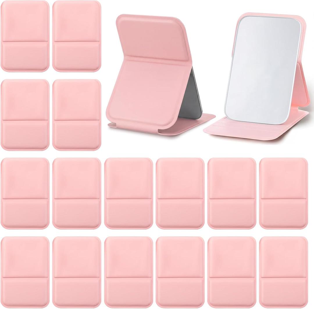 16 Pcs Pink Compact Mirror Bulk Mini Mirror Portable Travel Folding Tabletop Mirrors for Travel Employee Appreciation Women Return Gift Sleepover Party Gift Office Home Makeup (Pink)