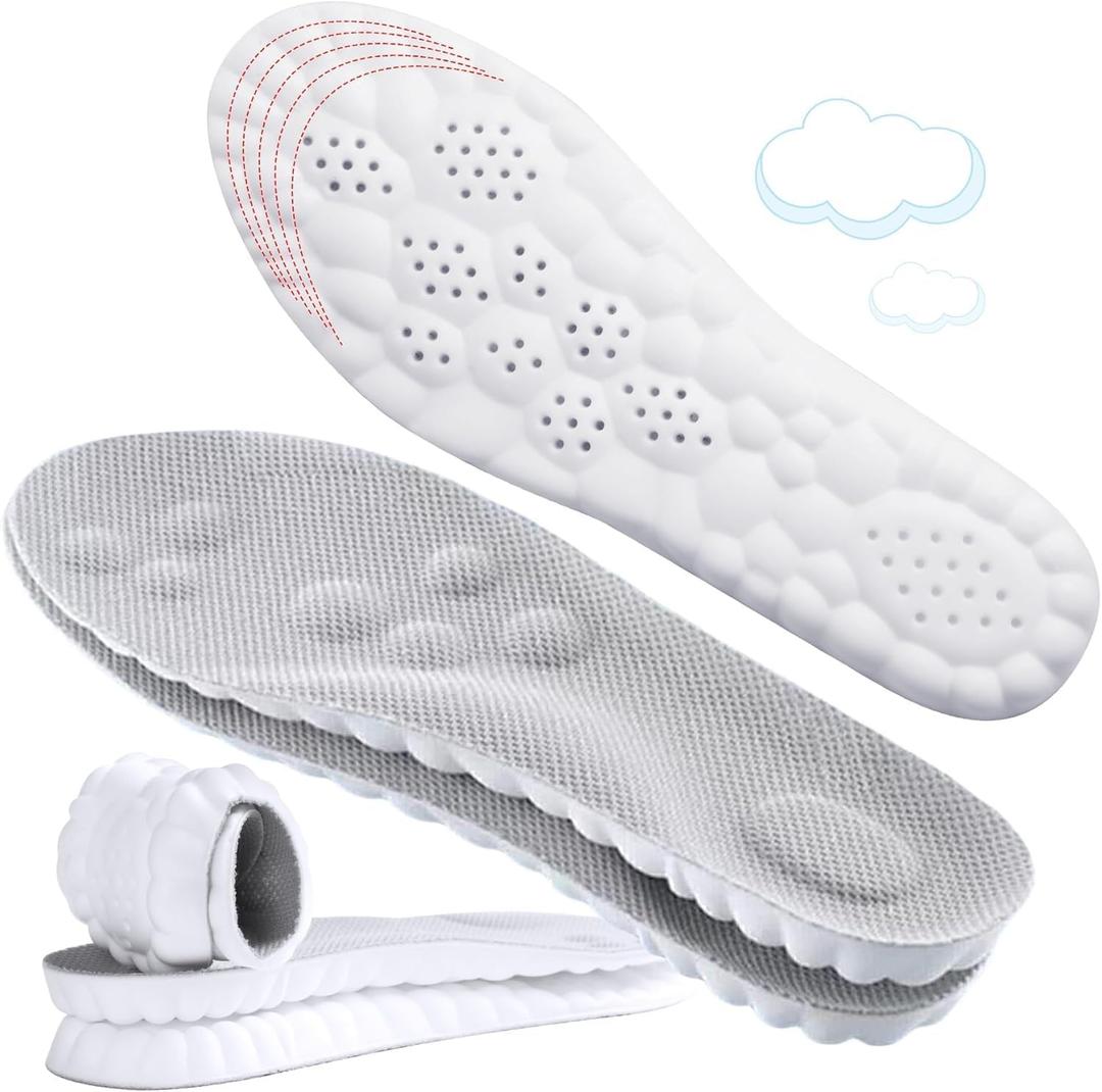 4D Cloud-Like Comfort Soles for Women - Soft Memory Foam Cushioning Insoles - Trim to Fit Steppers Insoles with Arch Support for Foot Pain Relief and Fatigue Reduction(US W 6.5-9) (Gray)