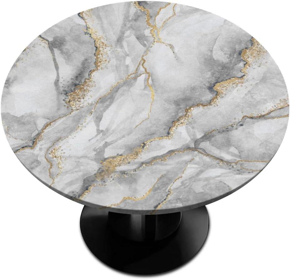 Round Tablecloth with Elastic Edge Gray Art Marble Small Fitted Circle Table Cover wipeable Round Table Cloth for Indoor Outdoor Patio Dining Kitchen Decor for 45"-50" Tables
