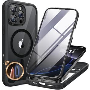 Miracase Magnetic for iPhone 16 Pro Case Full-Body Phone with Built-in Glass Screen Protector, [Compatible with MagSafe] Military Drop Proof 16 Pro Cover Bumper 6.3 inch, Black