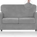 WEERRW Velvet Couch Covers for 2 Cushion Couch Sofa - High Stretch Luxury Velvet Plush 3 Pieces Sofa Slipcovers with Elastic Bottom, Furniture Protector for Pets, Machine Washable, Silver Grey, Medium