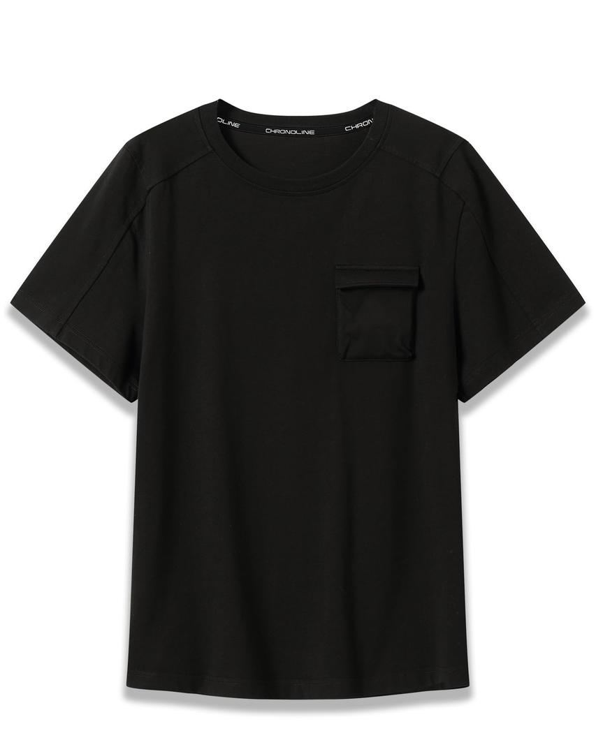 CHRONOLINE Men’s Pocket T-Shirt Cotton Crew Neck Short Sleeve Work Shirt for Men Spring Summer Work Utility Top with Pocket, Jet Black, L (L)