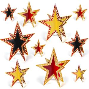 Sinload 45 Pcs 3D Glitter Star Decorations Graduation Black Gold Yellow Centerpiece 3 Sizes Standing Hanging Back to School Work Star Decor for End of Year School Centerpiece Movie Night Party Decor (Multicolor)