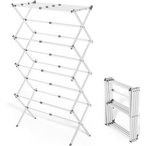 4-Tier Foldable Clothes Drying Rack with 4 Hangers, Portable Extendable Laundry Drying Rack for Indoor Air Drying Clothing 15" D x 29" W x 52" H, White