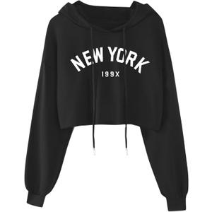 Hilinker Women's Graphic Cropped Hoodies Pullover Casual Cute Long Sleeve Workout Tops Black X-Large 