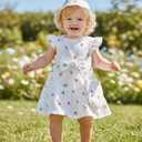 Renotemy Infant Baby Girl Summer Dress Ruffle Flutter Sleeve Bowknot Sundress Gifts Casual Clothes Outfits with Hat and Bag