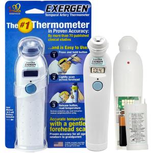 Exergen TAT-2000C Temporal Artery Thermometer  Temporal Thermometer for Kids, Newborns & Adults, Soft Glow Display, Silent Mode, 9V Battery Included
