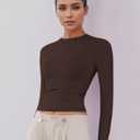 Women's Soft Long Sleeve Shirts Crew Neck Tops Basic Tees Stretchy Going Out Crop Tops Y2K Slim Fit T-Shirts (Brown, XL)