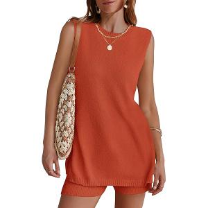 ZESICA Women's Two Piece Sweater Lounge Sets 2024 Fall Casual Knit Trendy Tunic and Shorts Outfits L