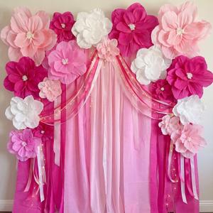 Giant Paper Flowers Artificial Large Paper Flower Decoration for Handcrafted Wall Backdrop Christmas Mexican Wedding Graduation Bridal Shower Birth Party Supplies(Pink Gradient,18 Pcs)