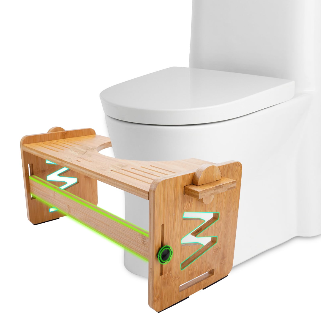 Hotodeal Toilet Stool, Bamboo 9" Poop Stool for Bathroom, Adjustable Heights Squat Stool Potty for Adults with Non-Slip Pad, 350 lbs Capability, Sturdy and Stable