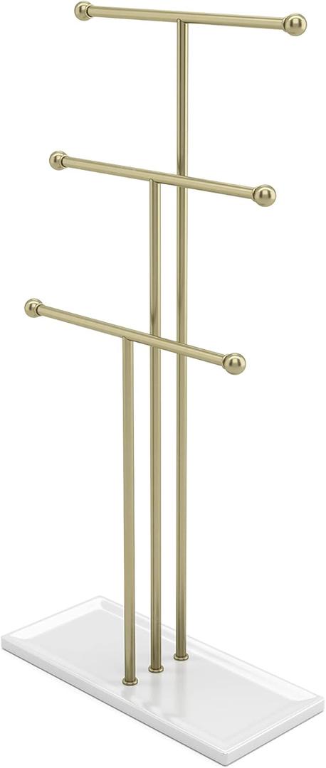 Umbra Trigem Jewelry Stand, Gold (3 Tier Stand, White/Brass)