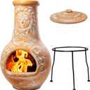 Wiosi Medium  Outdoor Fireplace Clay Chimineas with Chimney Rain Lids and Solid Metal Stands - Yellow Terracotta Chimenea - Rustic Fire Pit Chimnea 16 x 16 x 32-inch (Orange)