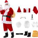 11pcs Men's Deluxe Santa Suit Velvet Christmas Adult Santa Claus Costume (Red, XX-Large)