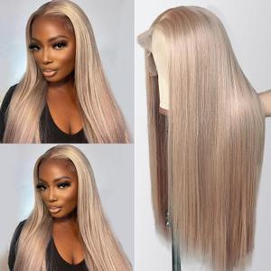 Munx Ash Blonde Straight Human Hair Wig Pre Plucked Real Ear To Ear 13x6 Lace Front Glueless Wig Bleached Invisible Knots Wear and Go 180% Density 18Inch HD Transparent Colored Frontal Wigs