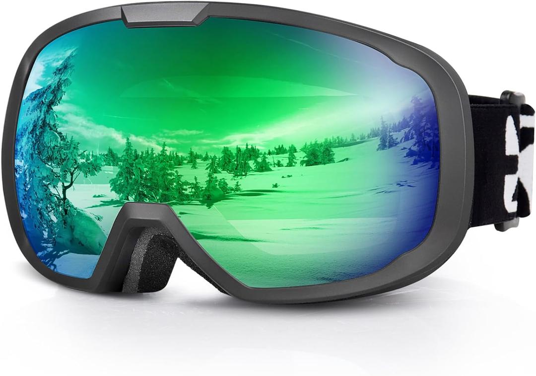 EXP VISION Ski Goggles for Men Women, OTG Snowboard Goggles with 100% UV Protection Anti Fog Lens Snow Goggles (Green)