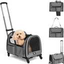 Large Pet Carrier with Wheels, Foldable Rolling Dog Carrier with Big Pocket, Cat Rolling Bag 21"x13"x13" for 2 Cats &Dogs, for Travel, Outdoor, Vet Visits, Camping, Indoor. Gray. (Not for Airline)