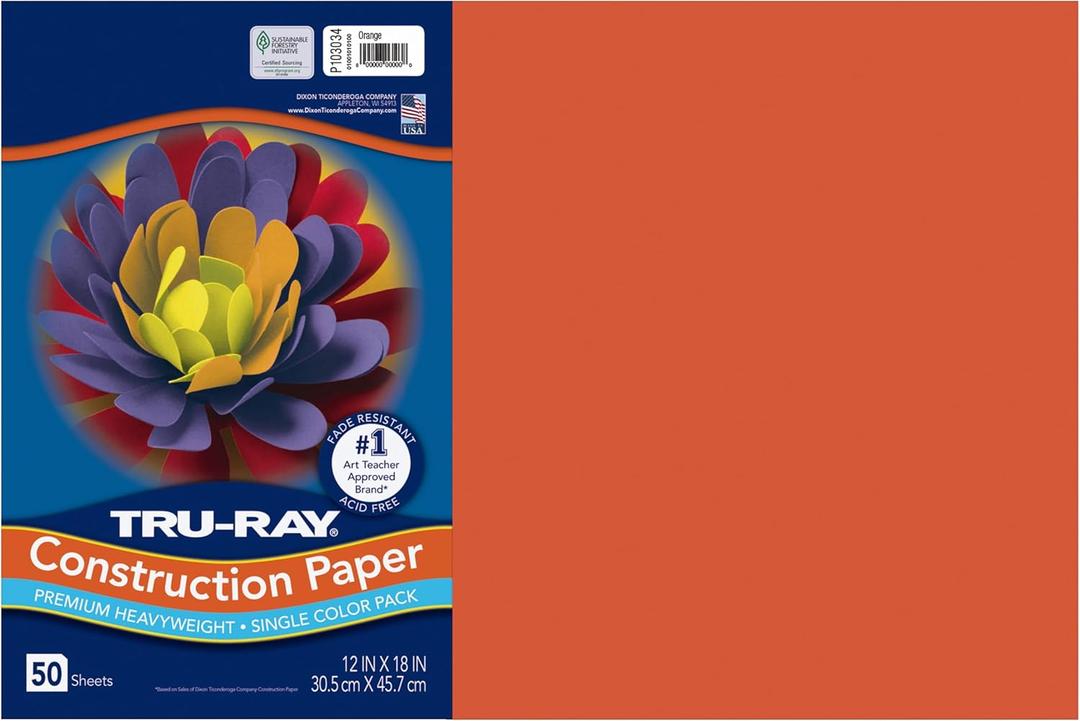 Tru-Ray Construction Paper, 50% Recycled, 12" x 18", Orange, Pack Of 50