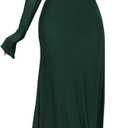 KUTUMAI Women Off Shoulder Bodycon Maxi Dress Long Sleeve Mesh Ruched Party Formal Wedding Guest Dresses (Large, Dark Green)