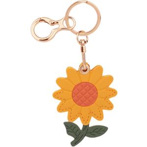 lasuroa Cute Sunflower Leather Keychain Holder, Waterproof Flower Anti-Scratch Hidden GPS Tracker Case Cover Tag with Key Ring Compatible with Airtag for Women Wallet Keys Bag Pet Backpack Purse