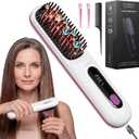 flown® Original Go Brush PRO [Five Minutes Hair Styling Routine] - No Damage Heat Brush with USB-C Charger - Electric Travel Pocket Brush for All Hair Types - White (Formerly Numoya)