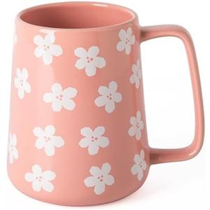 TaoTaojarvie Ceramic Coffee mugs, 24 oz, Extra Large Mugs, Big Tea&Coffee Cups, Large Handle, Floral Pattern,Pottery Mugs,Wide Bottom Coffee Mug for Office/Home, Microwave and Dishwasher Safe. (Pink)