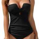 Eomenie Women's Push Up Wrap Front Swimsuit One Piece Tummy Control Bathing Suits Bandeau Support Slimming Swimwear (Black)