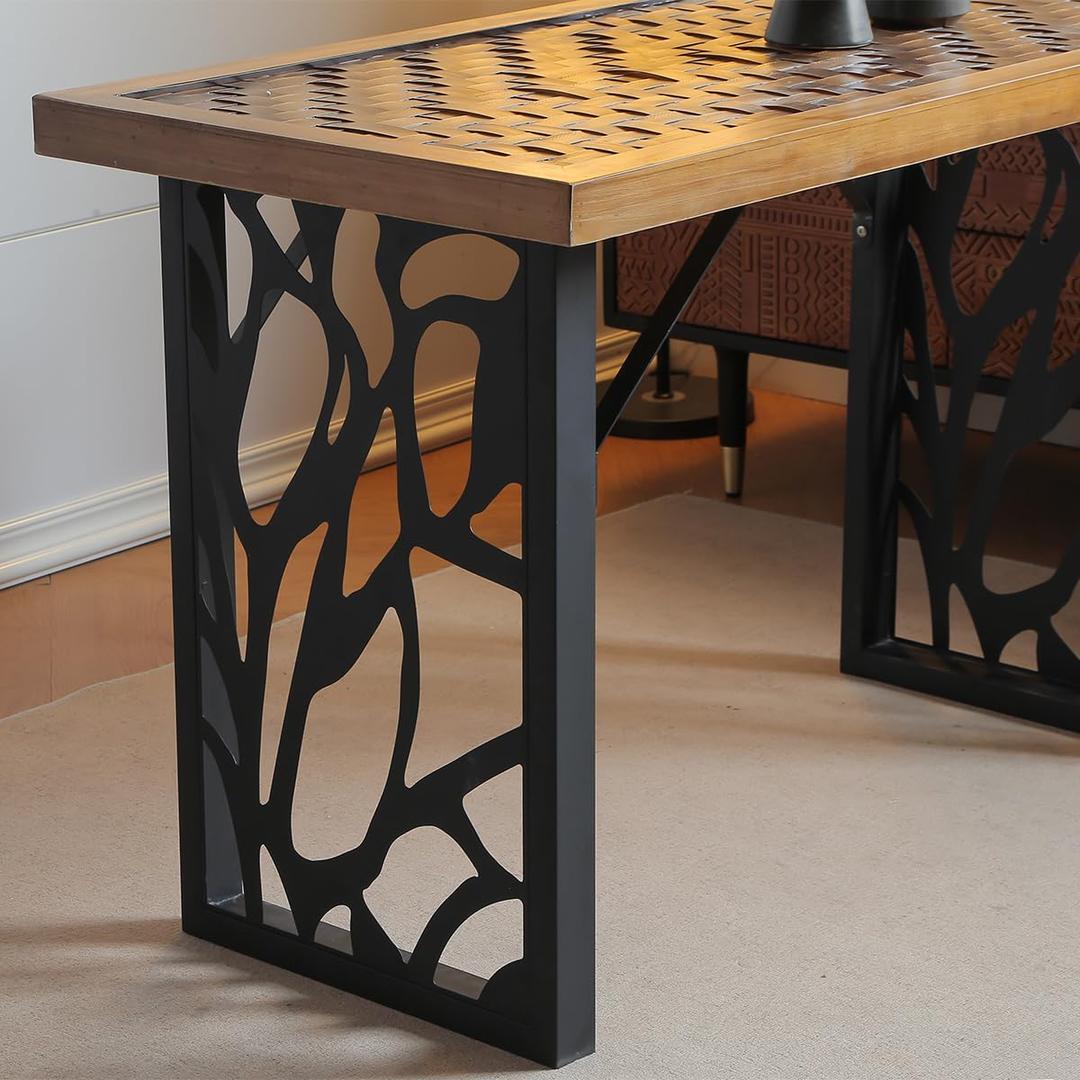 Table Legs 28 inch, Metal Dining Table Base, Heavy Duty Desk Legs,Industrial Modern Furniture Legs Set of 2 with Laser Engraving Design (A)