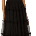 Adrianna Papell Women's Knit & Mesh Midi Dress | Tea Length Wedding Guest Dress with Knit Bodice & Mesh Tiered Skirt 6 Black