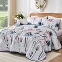 WONGS BEDDING King Set Quilt Set Floral,3 Pieces Blue & Pink Bedspread Coverlet Set Botanical Bedspreads Bed CoverQuilts Soft Lightweight Farmhouse Flower Bedding Set for Summer(104"x90")