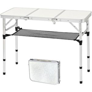 Folding Camping Table, 35''L x16''W Camp Aluminum Table with Adjustable Height Legs, Indoor Outdoor Lightweight Portable Folding Dining Table for Camp Picnic Beach Cooking 3Ft（3 Heights 10"/20"/27"）