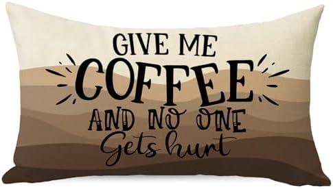 Ussap Coffee Themed Lumbar Decorative Throw Pillow Cover 12 x 20, Give Me Coffee and No One Gets Hurt Rectangle Cushion Case Decor, Cafe Bar Home Decoration for Sofa Couch, Set of 2