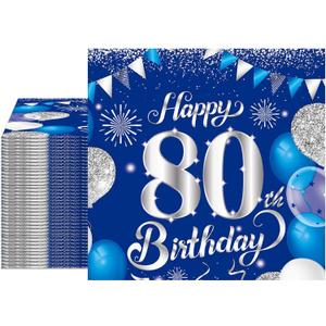 80th Birthday Decorations for Men Women 40pcs Navy Blue Silver Birthday Napkins for Happy 80 Years Old Theme party Wedding Anniversary Party Supplies