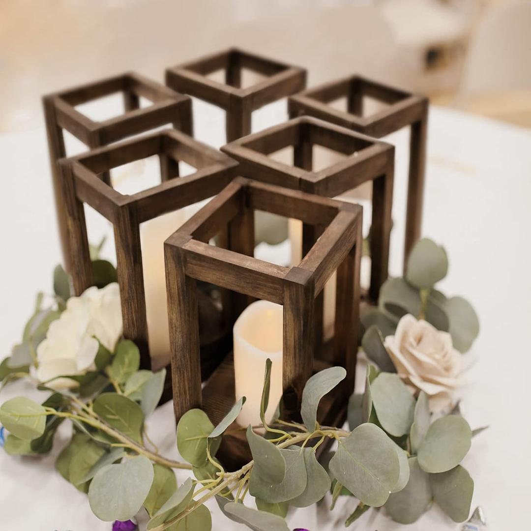 12 Pcs Wooden Lantern Centerpiece, Rustic Wedding Table Decoration, Farmhouse Decor, Candle Holder, Country Barn Gift (No Assembly Required)