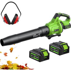 Cordless Leaf Blower 2x4.0Ah Battery Powered Electric Leaf Blower with Noise-Reduction Earmuffs, 165 MPH 650 CFM Garden Tools for Lawn Care, Yard, Patio, Garage