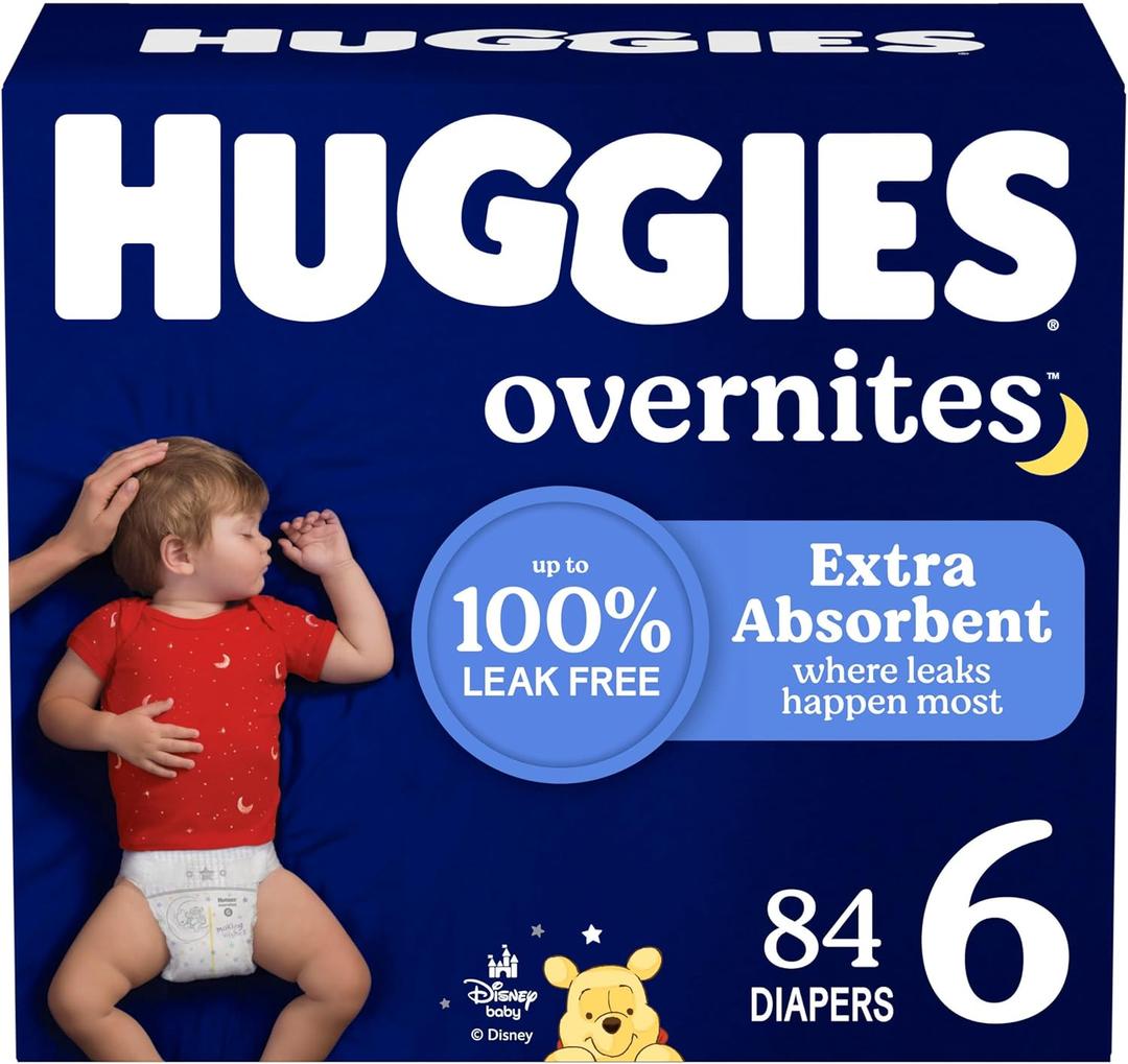 Huggies Size 6 Overnites Baby Diapers: Overnight Diapers, Size 6 (35+ lbs), 84 Ct (2 Packs of 42), Packaging May Vary