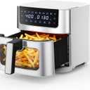 NEWBULIG Air Fryer 6.34QT, Airfryer with Visible Window, 400 Fast Heating Air Fryers Oven with Nonstick and Dishwasher-Safe Basket, 8-in-1 Cooking Preset, TimerAuto-Off, Stainless Steel, White