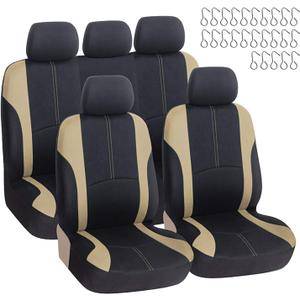 9 PCS Car Seat Covers Full Set, Two-Tone Washable Automotive Front and Back Split Bench Seat Protectors, Easy to Install Vehicle Seat Covers for Most Car, Sedan, Truck, SUV Beige