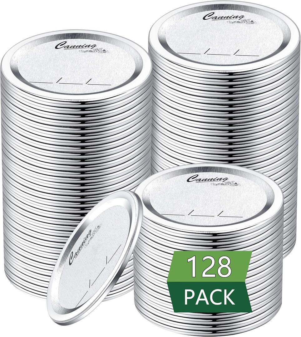 128-Count, Regular Mouth Canning Lids for Ball, Kerr Jars - Split-Type Metal Mason Jar Lids for Canning - Food Grade Material, 100% Fit & Airtight for Regular Mouth Jars 128-Count, Regular Mouth Canning Lids for Ball, Kerr Jars - Split-Type Metal Mason Jar Lids for Canning - Food Grade Material, 100% Fit & Airtight for Regular Mouth Jars
