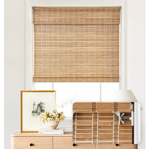 LazBlinds No Drill Cordless Bamboo Roman Shades, 22.5" W × 64" H, Brown