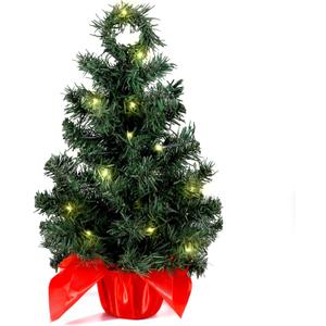 Tabletop Christmas Tree with Lights(50 Pcs), 2 Ft Mini Pine Artificial Xmas Tree Ideal for Home Desktop Bedroom Xmas Party Decor Lighted Tree